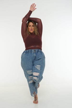 Mesh Top long sleeve in Pecan