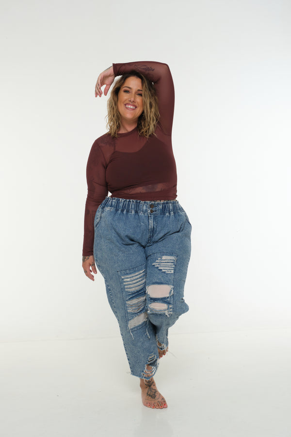 Mesh Top long sleeve in Pecan