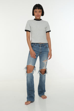 Soft Life Core Tee Mid Crop Ecovero i Top in Grey/ Marl and Black rib