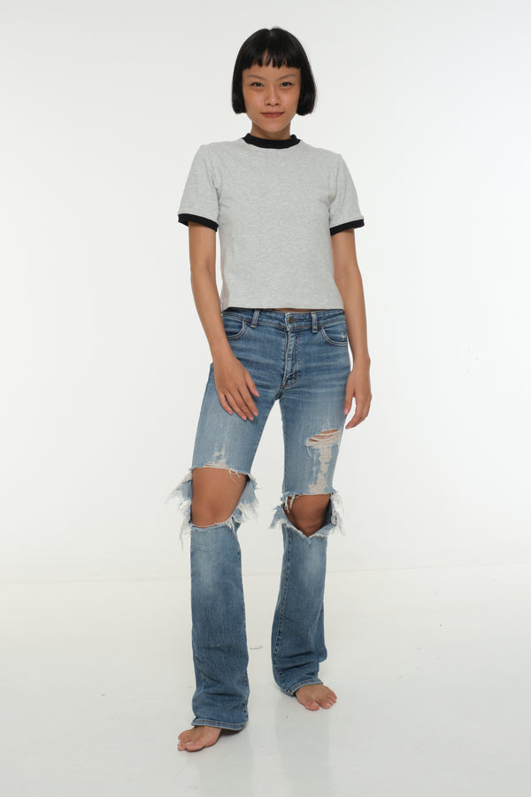 Soft Life Core Tee Mid Crop Ecovero i Top in Grey/ Marl and Black rib