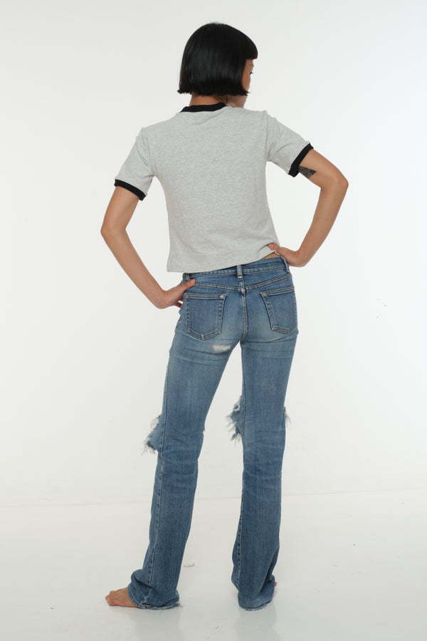 Soft Life Core Tee Mid Crop Ecovero i Top in Grey/ Marl and Black rib