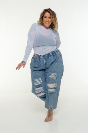 Mesh Top long sleeve in Sky