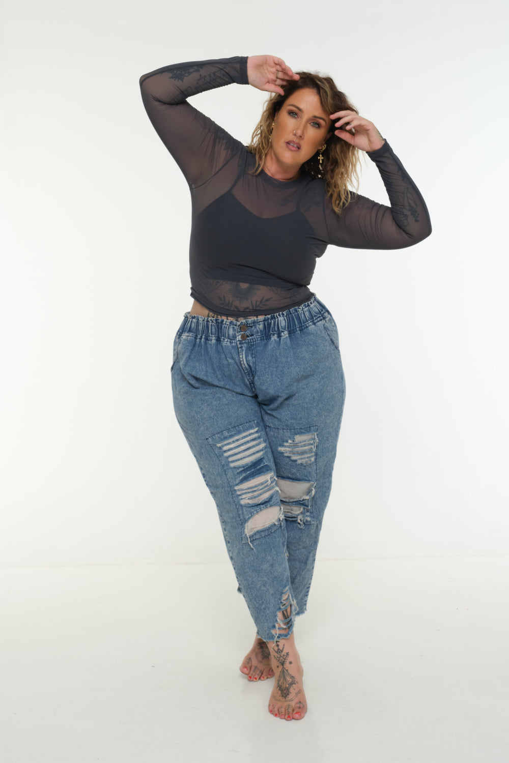 Mesh Top long sleeve in Forest