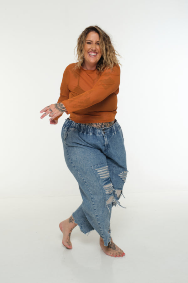 Mesh Top long sleeve in Pumpkin