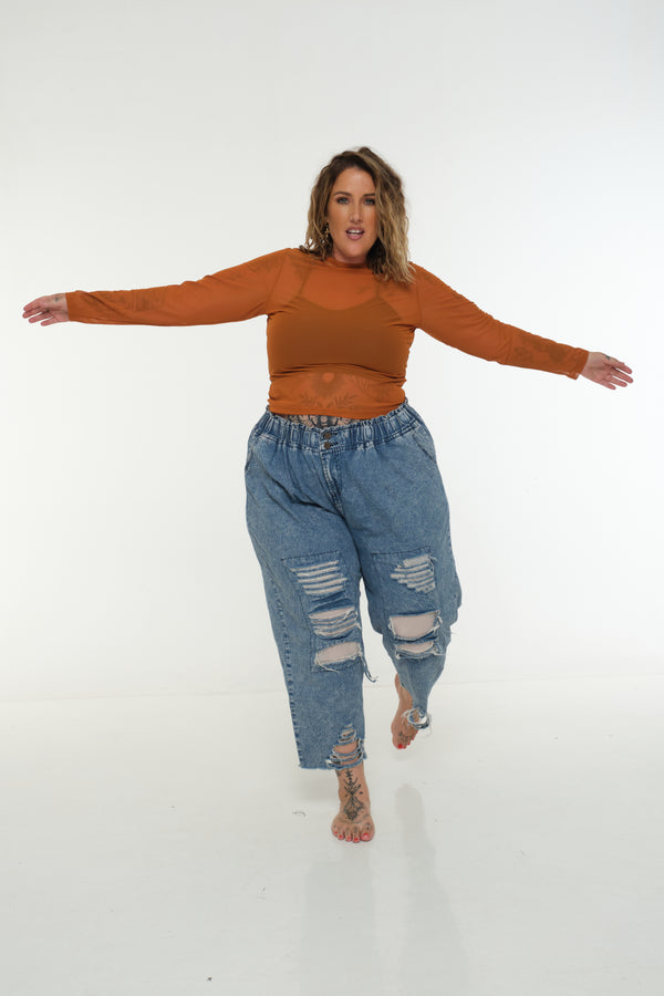 Mesh Top long sleeve in Pumpkin
