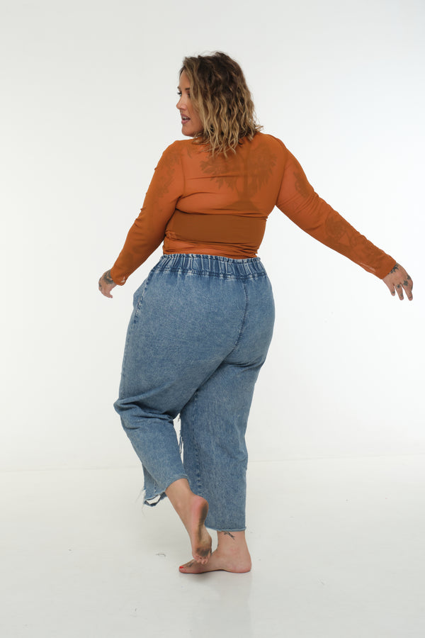 Mesh Top long sleeve in Pumpkin