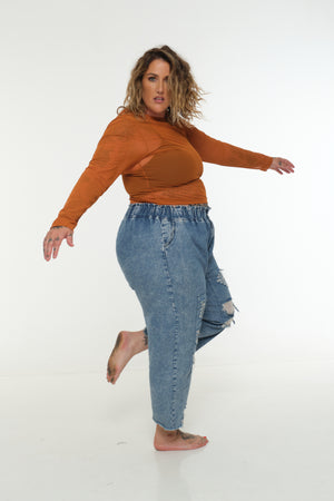 Mesh Top long sleeve in Pumpkin
