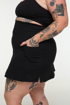 A-Line Mini Skirt with splits and pockets in Black - Manners London