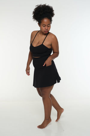 A-Line Mini Skirt with splits and pockets in Black - Manners London