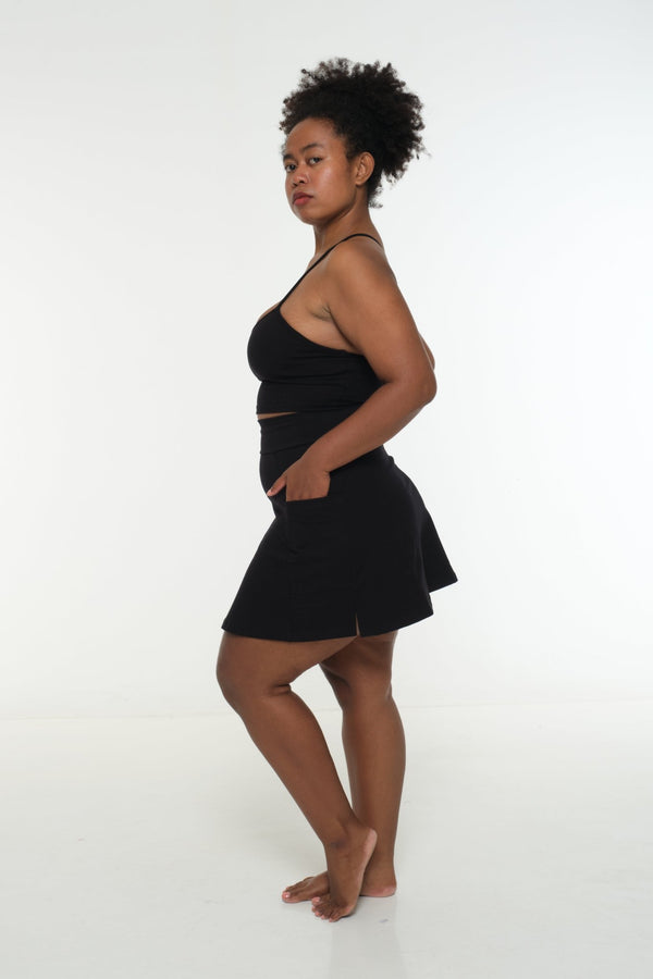 A-Line Mini Skirt with splits and pockets in Black - Manners London