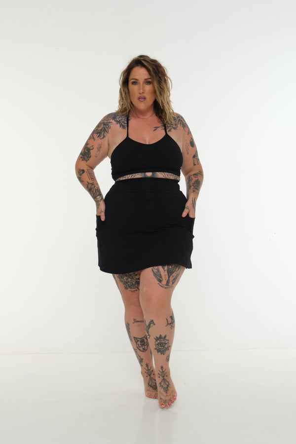 A-Line Mini Skirt with splits and pockets in Black - Manners London