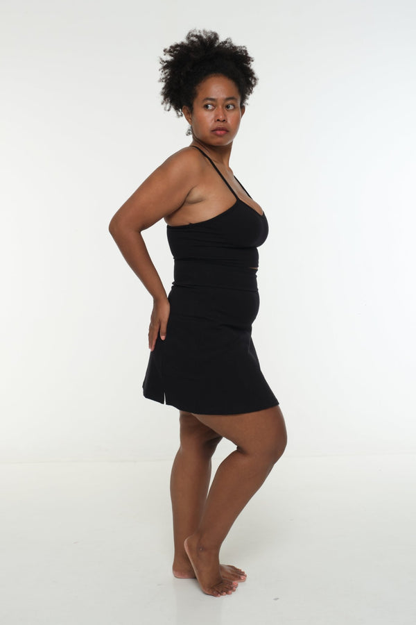 A-Line Mini Skirt with splits and pockets in Black - Manners London