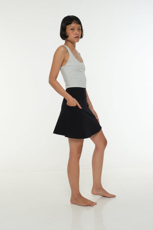 A-Line Mini Skirt with splits and pockets in Black - Manners London