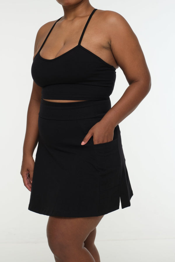 A-Line Mini Skirt with splits and pockets in Black - Manners London