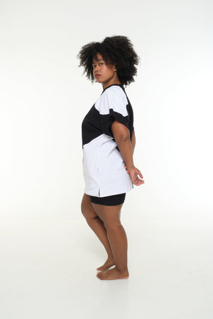 Abstract Oversized Sleeveless Tee in Black and White with POCKETS! - Manners London