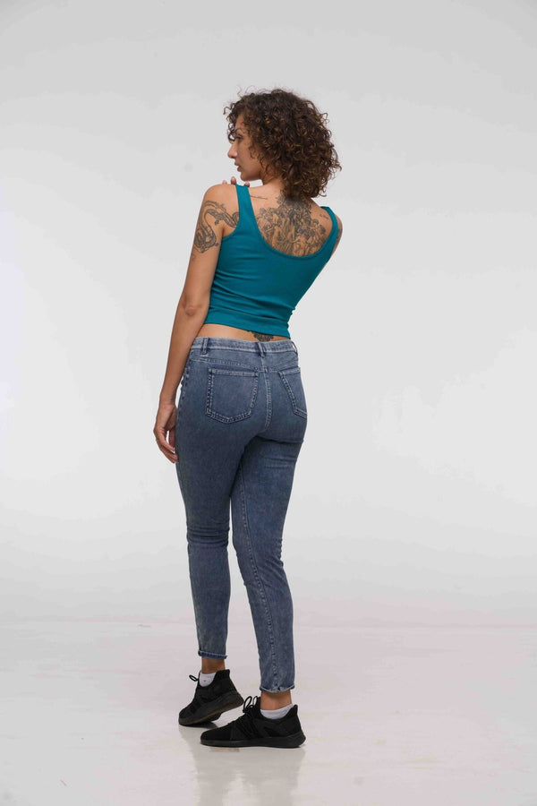 Api Mid Crop Top in Deep Turquoise - Manners London