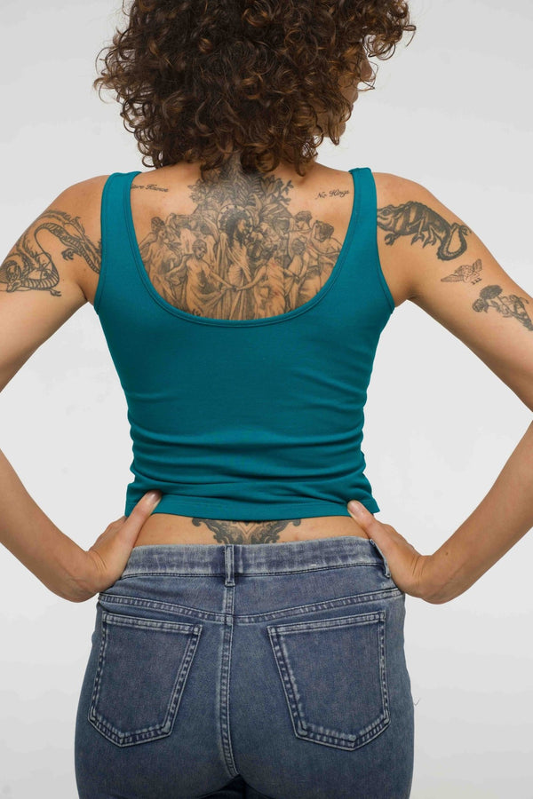 Api Mid Crop Top in Deep Turquoise - Manners London