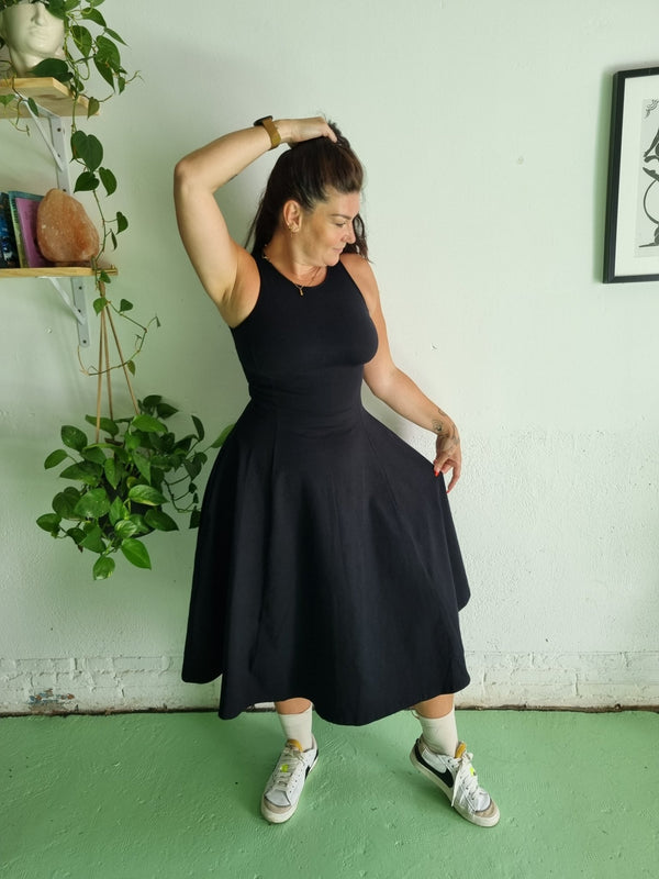 Asri Dress Iza Neck Midi Petite in Black - Manners London