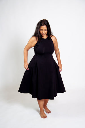 Asri Dress Iza Neck Midi Petite in Black - Manners London