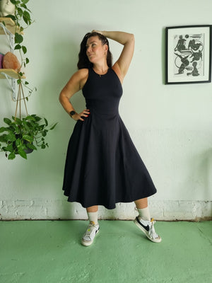 Asri Dress Iza Neck Midi Regular in Black - Manners London