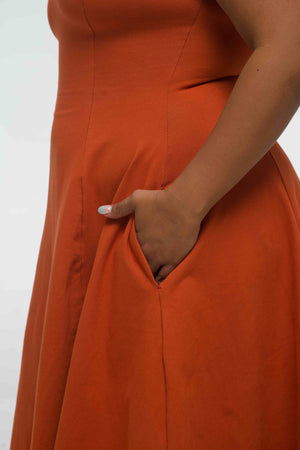 Asri Dress Midi in Burnt Orange - Manners London