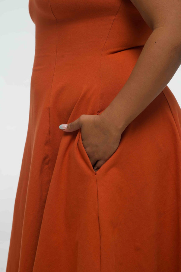 Asri Dress Midi in Burnt Orange - Manners London
