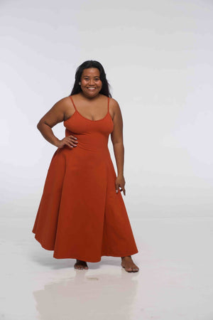 Asri Dress Midi in Burnt Orange - Manners London