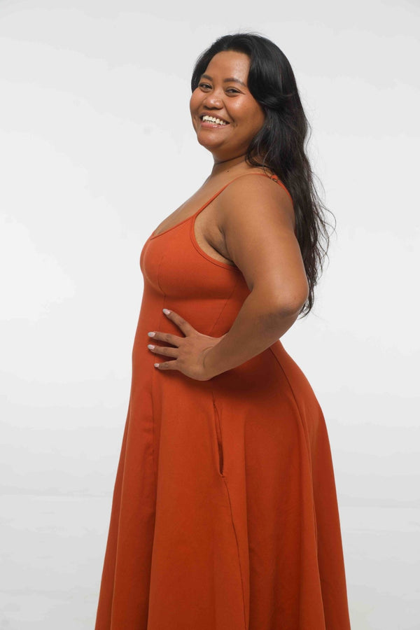 Asri Dress Midi in Burnt Orange - Manners London