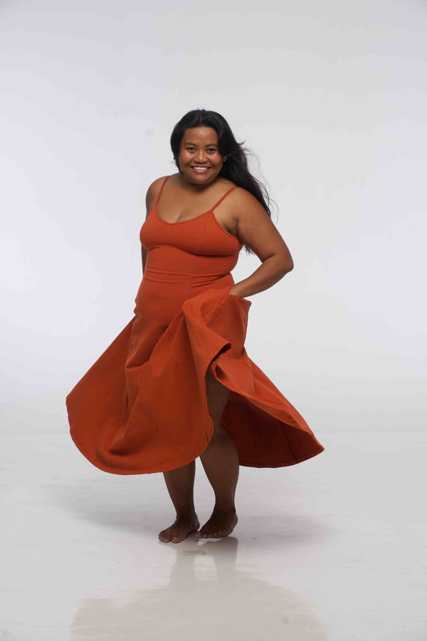 Asri Dress Midi Petite in Burnt Orange - Manners London
