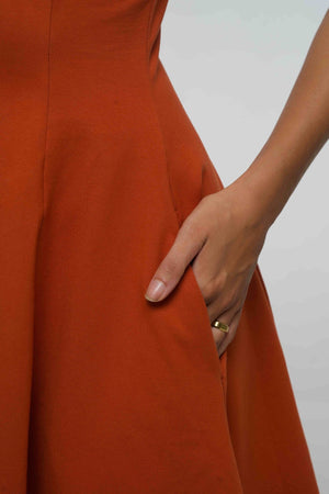Asri Dress Midi Petite in Burnt Orange - Manners London