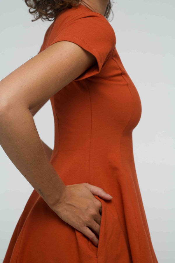 Asri Leki Dress Mini (short sleeves) in Burnt Orange - Manners London