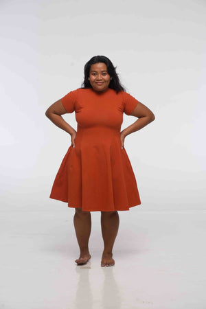 Asri Leki Dress Mini (short sleeves) in Burnt Orange - Manners London
