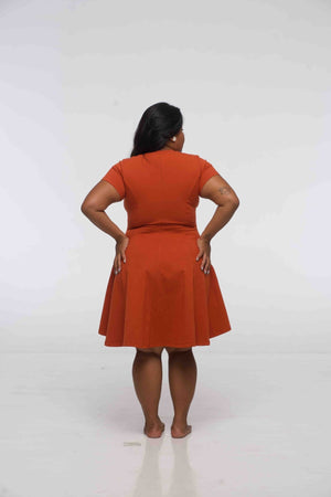 Asri Leki Dress Mini (short sleeves) in Burnt Orange - Manners London
