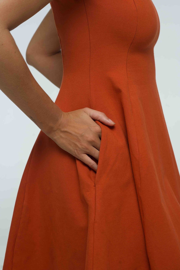 Asri Leki Dress Mini (short sleeves) in Burnt Orange - Manners London