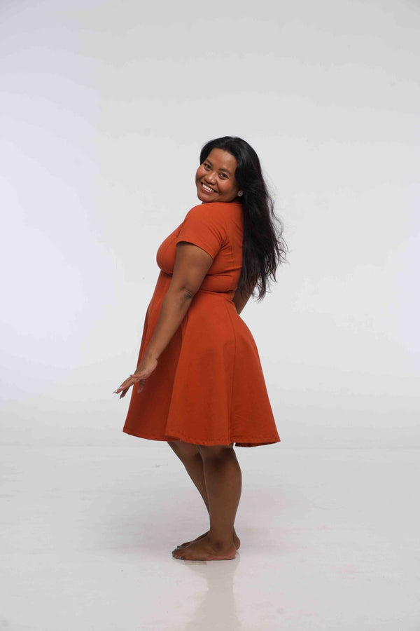 Asri Leki Dress Mini (short sleeves) in Burnt Orange - Manners London