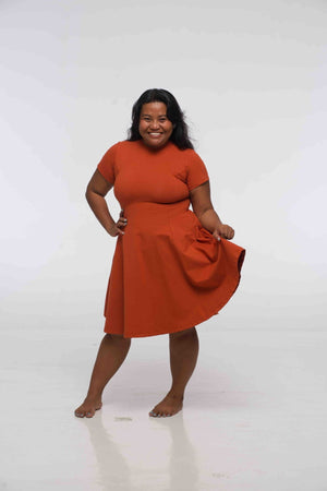 Asri Leki Dress Mini (short sleeves) in Burnt Orange - Manners London