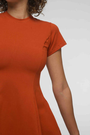 Asri Leki Dress Mini (short sleeves) in Burnt Orange - Manners London