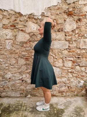 Asri Leki Mini Dress 3/4 sleeves in Forest Green - Manners London
