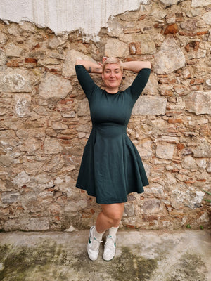 Asri Leki Mini Dress 3/4 sleeves in Forest Green - Manners London