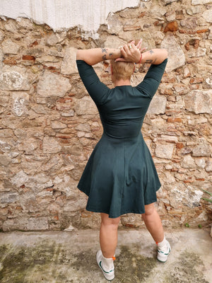 Asri Leki Mini Dress 3/4 sleeves in Forest Green - Manners London