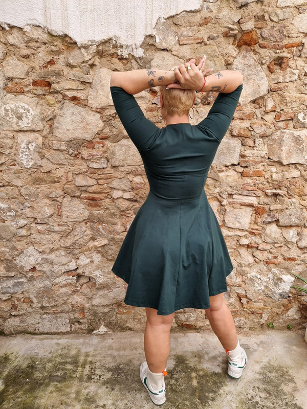 Asri Leki Mini Dress 3/4 sleeves in Forest Green - Manners London