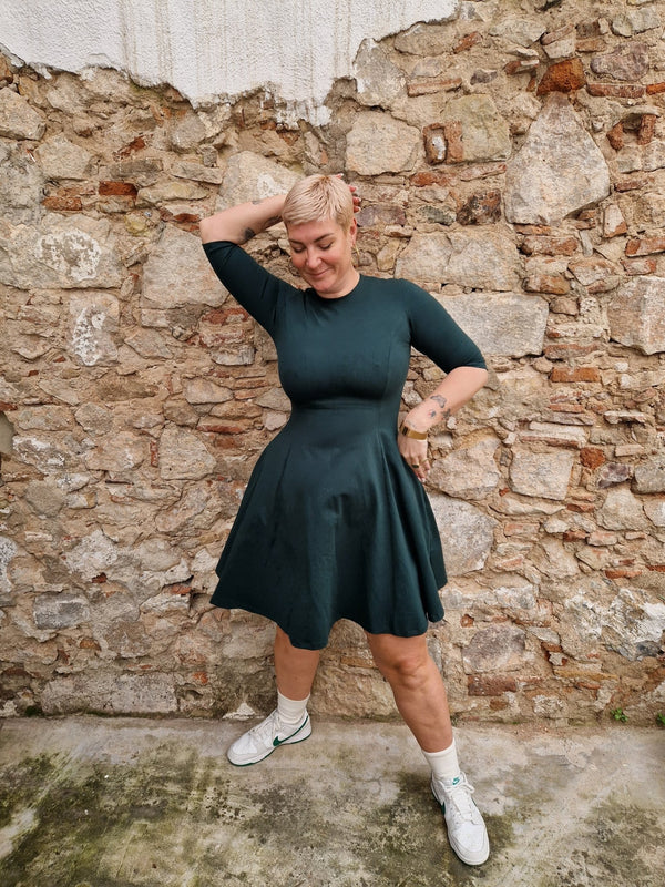 Asri Leki Mini Dress 3/4 sleeves in Forest Green - Manners London