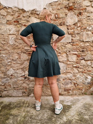 Asri Leki Mini Dress 3/4 sleeves in Forest Green - Manners London