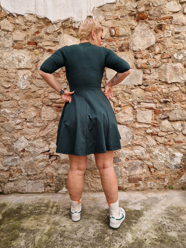 Asri Leki Mini Dress 3/4 sleeves in Forest Green - Manners London