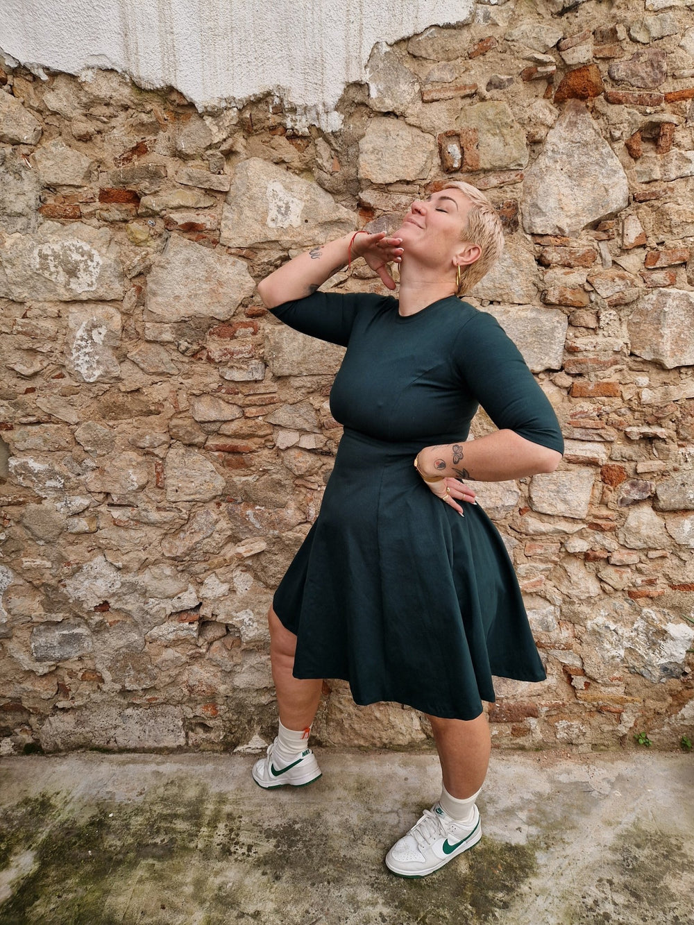 Asri Leki Mini Dress 3/4 sleeves in Forest Green - Manners London