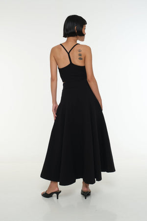 Asri Skirt Midi split w/thin waist band in Black - Manners London