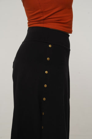 Asri Wide Leg Cropped Popper Pants in Black - Manners London