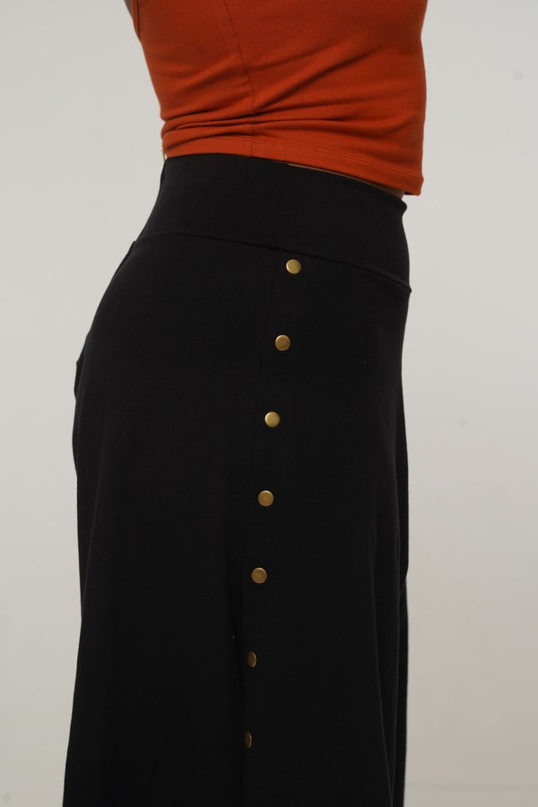 Asri Wide Leg Cropped Popper Pants in Black - Manners London