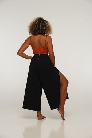 Asri Wide Leg Cropped Popper Pants in Black - Manners London