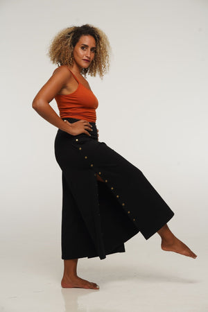Asri Wide Leg Cropped Popper Pants in Black - Manners London